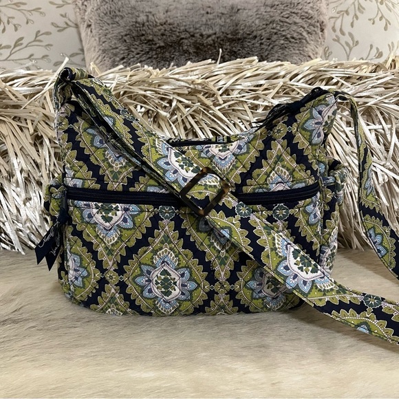 VERA BRADLEY Cambridge On The Go Crossbody Navy Blue Green Commuter Y2K 2007 - Picture 5 of 13